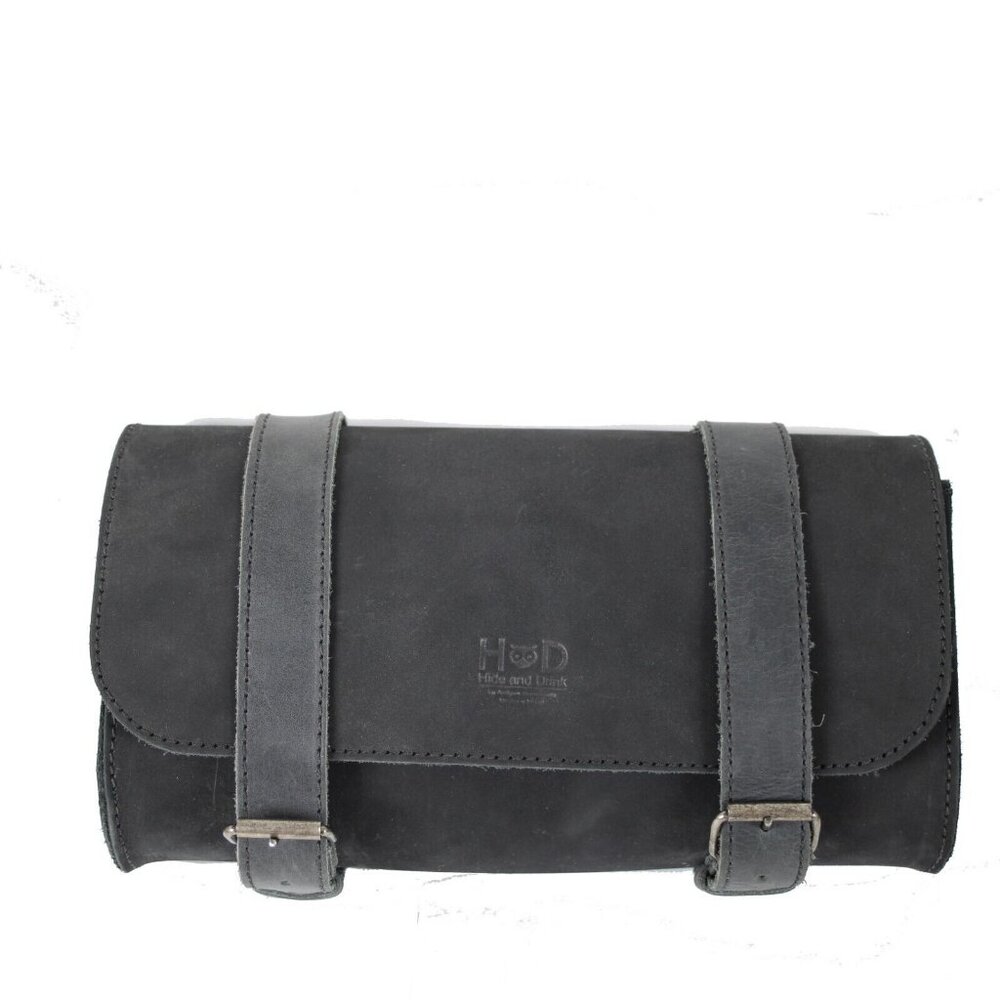 Hide And Drink 11 X 6 X 3 Charcoal Black Buckle Clutch 100% Leather Purse